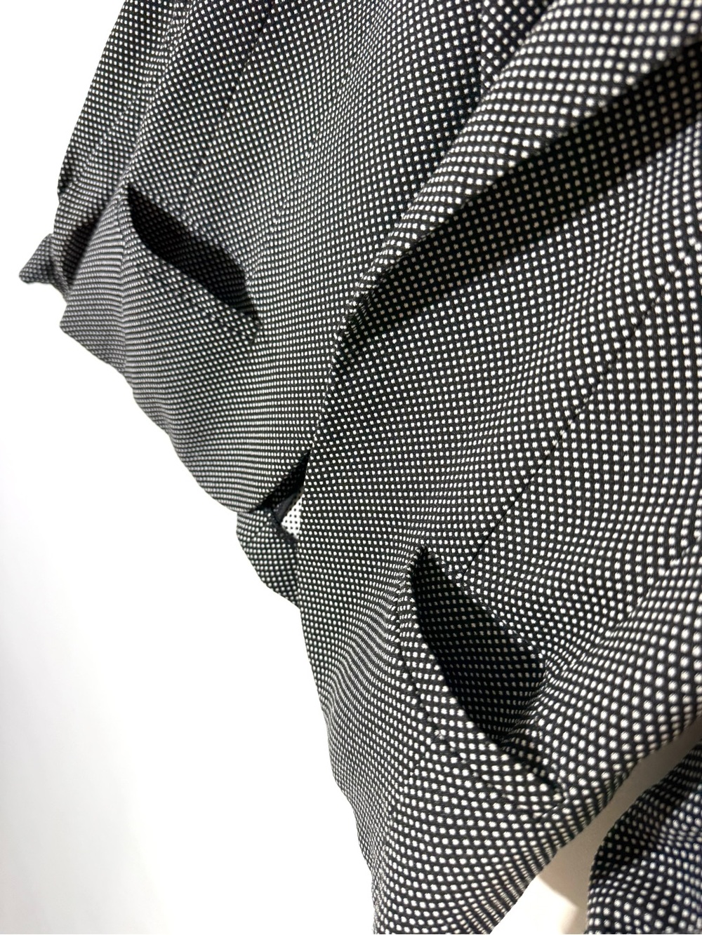 Black & White Polka Dot Open Front Blazer Jacket Ruched Sleeve Career Stretch - Picture 4 of 7
